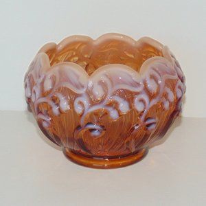 Fenton Cameo Amber Opalescent Rose Bowl Art Glass